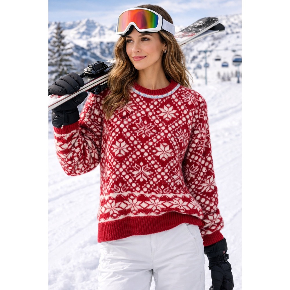 Universal Thread‎ Red Fair Isle Snowflake Sweater Womens Large NWT Winter Ski